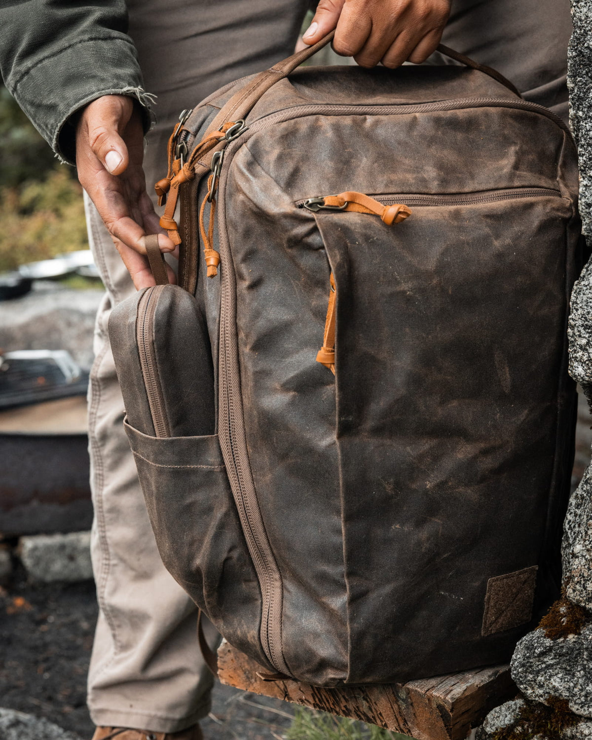 CIVIC Access Pouch 0.5L Waxed Canvas Tan fits in pocket