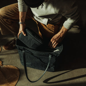 CIVIC Access Pouch 2L in Konbu Dark Navy putting CAP2 into tote