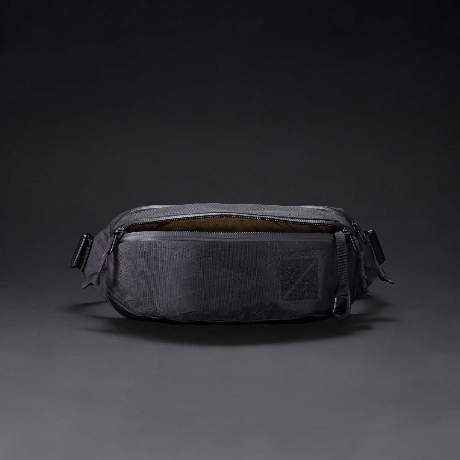 CIVIC Access Sling 2L in X-Pac Black and Coyote Brown - wide open access front pocket