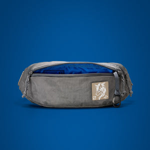 CIVIC Access Sling 2L in Gravel Gray - Ultra - front compartment open with aluminum key hook