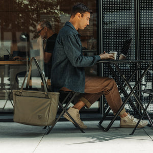 CIVIC Daily Tote 24L in OD Green - CDT24 - hanging next to desk while working remotely
