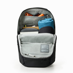 CIVIC Half Zip 26l in Solution Dyed Black - open to see internal organization