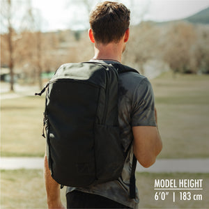 CIVIC Half Zip 26l in Solution Dyed Black - worn on 6'0" model - 183 cm