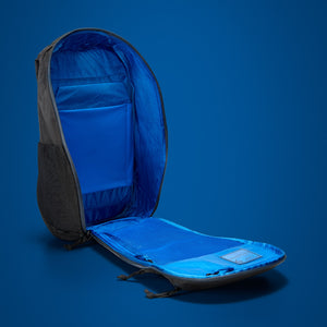 MOUNTAIN Panel Loader 22L in Black Magic with Blue Flame Lining. Full Panel Loading.