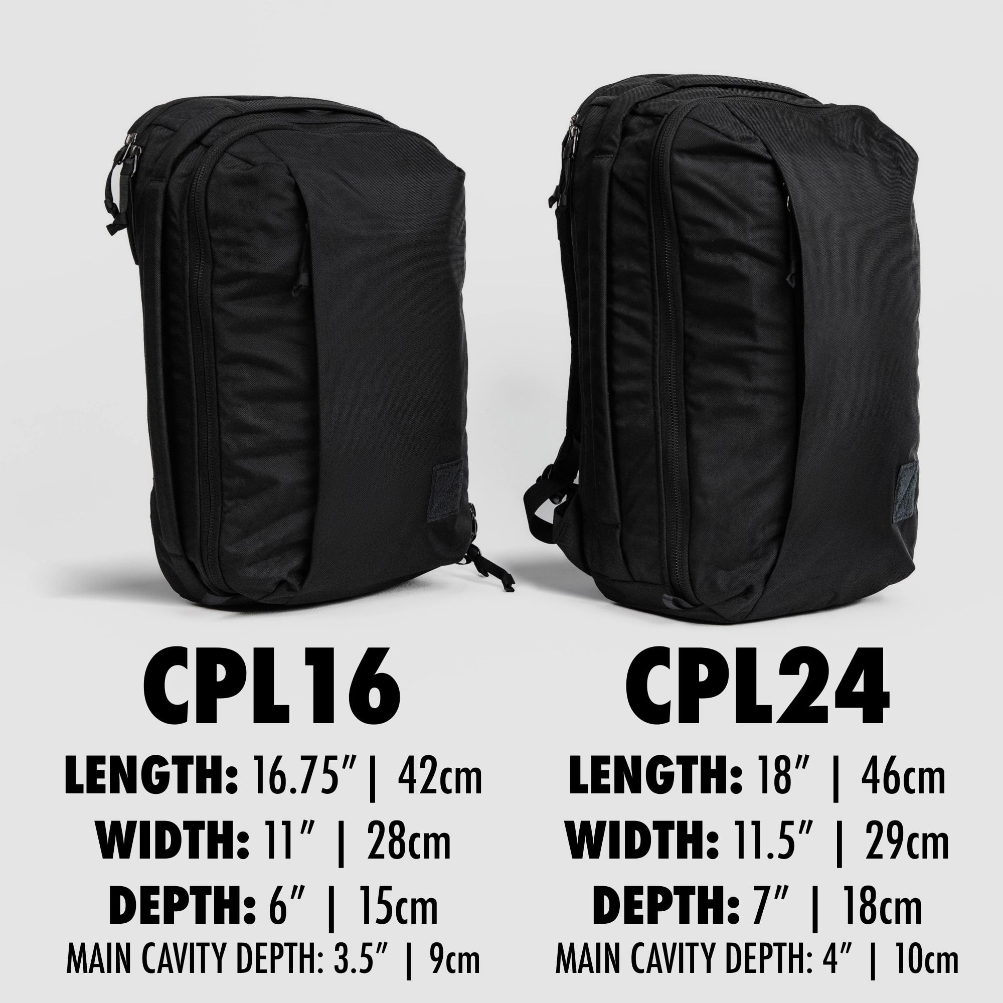 CPL16 vs. CPL24 size comparison with dimensions