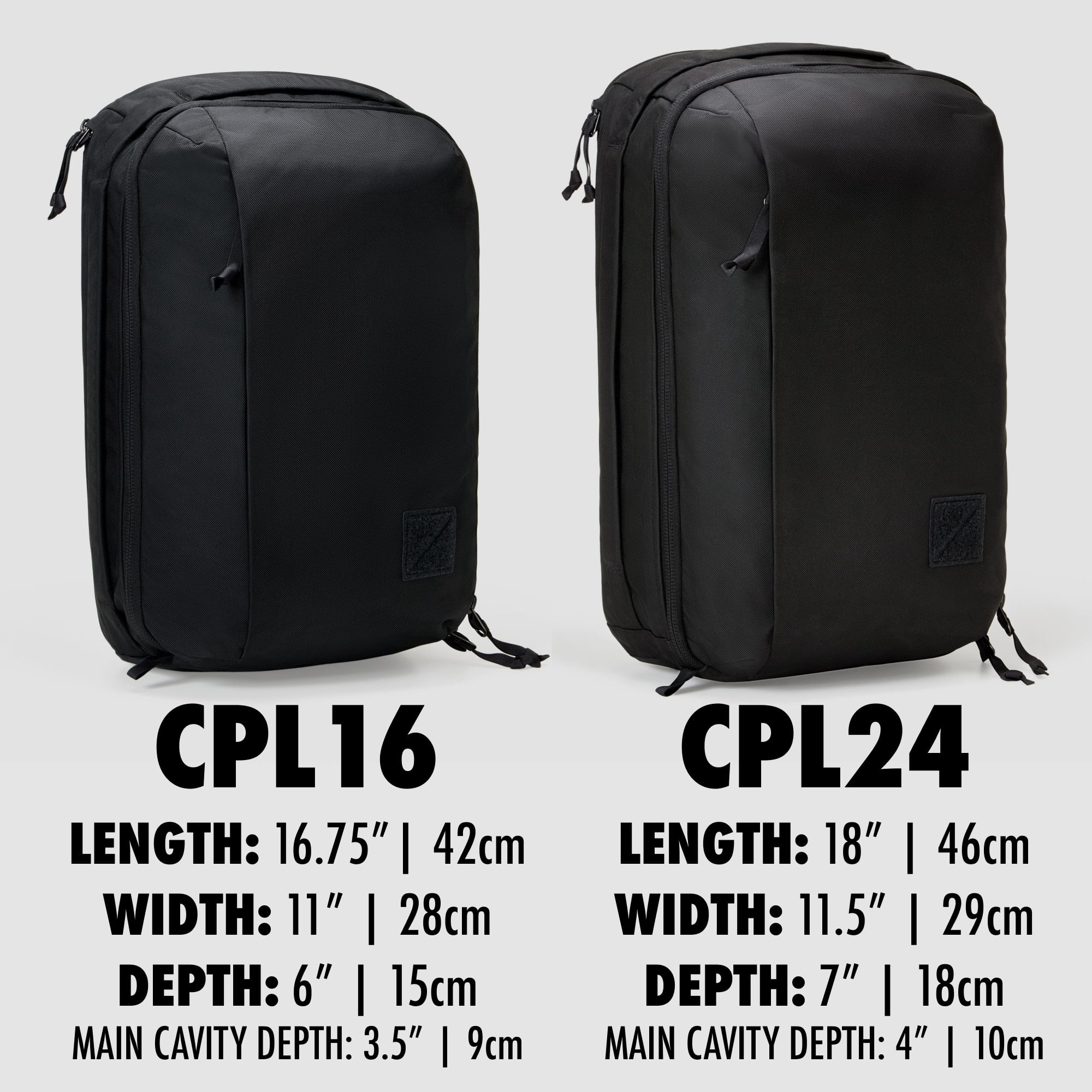 CPL16 vs. CPL24 size comparison with dimensions