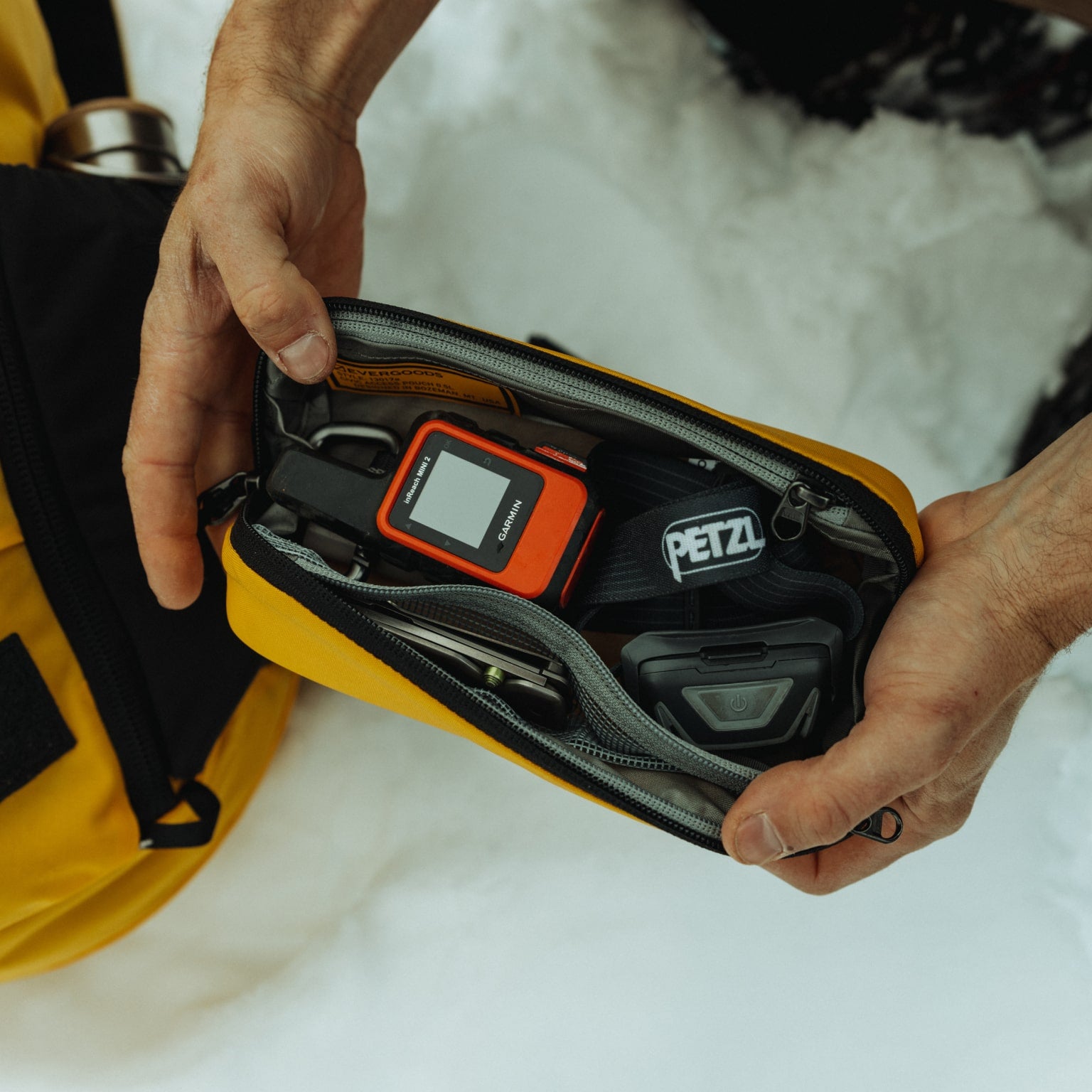 CIVIC Access Pouch 0.5L - Expedition Yellow - Open and packed with adventure supplies [13017a-EXY]