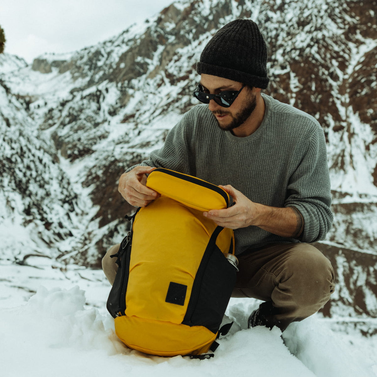 CIVIC Access Pouch 0.5L in Expedition Yellow - CAP0.5 - on mountain hike [13017a-EXY]