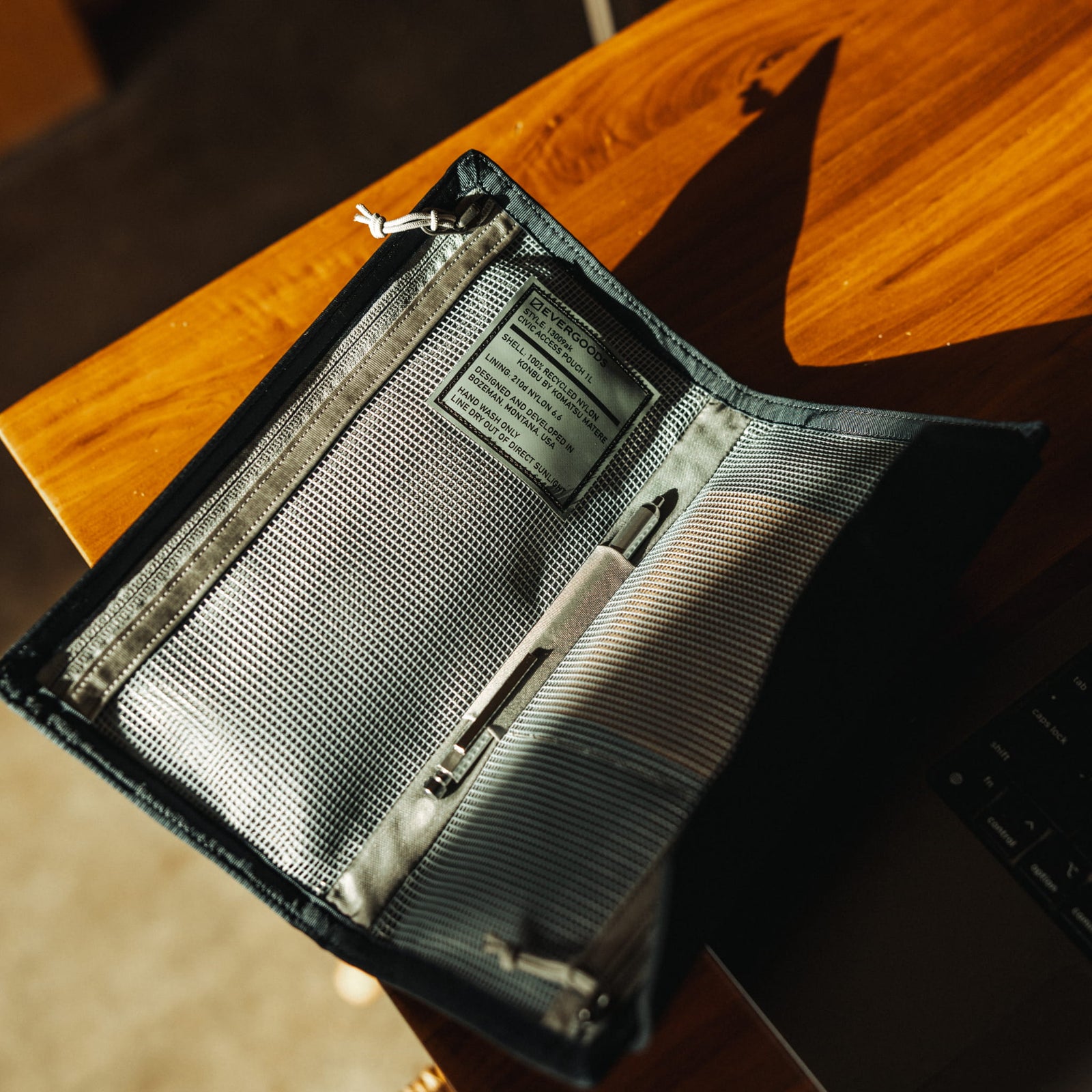 CIVIC Access Pouch 1L in Dark Navy Konbu - open on desk everyday loadout