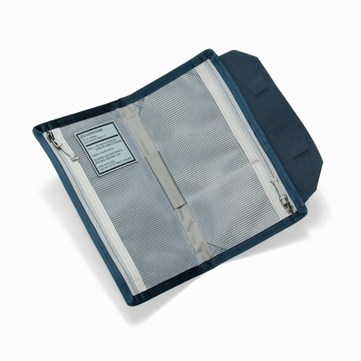 CIVIC Access Pouch 1L in Dark Navy Konbu - open and flat wide open