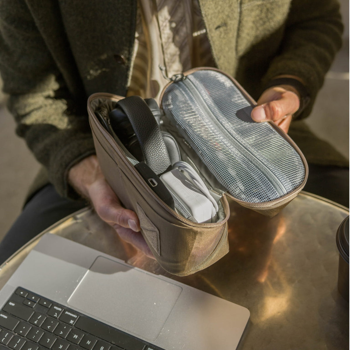 CIVIC Access Pouch 2L in Fossil Brown - wide opening for desk caddy use