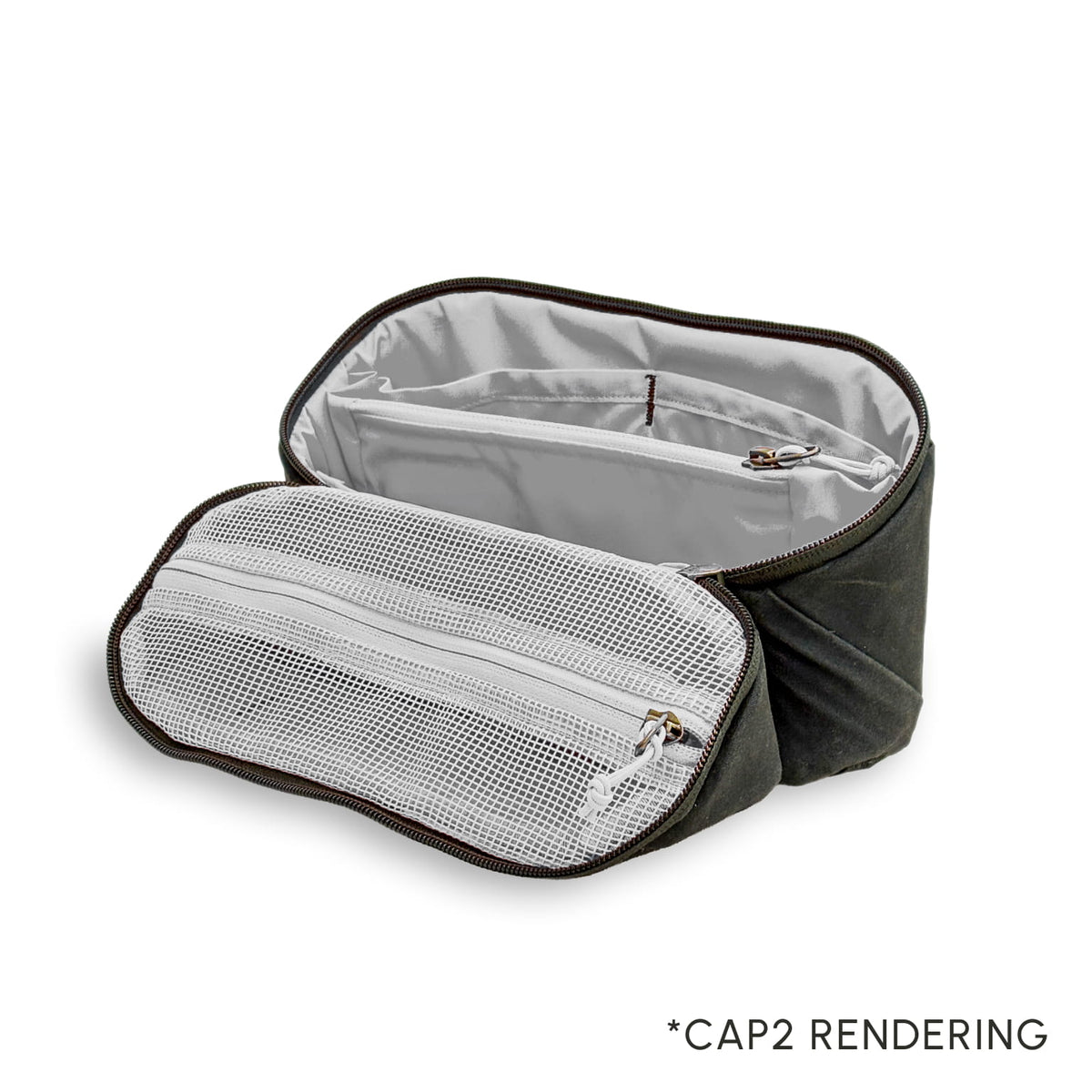 civic access pouch 2L in waxed olive open