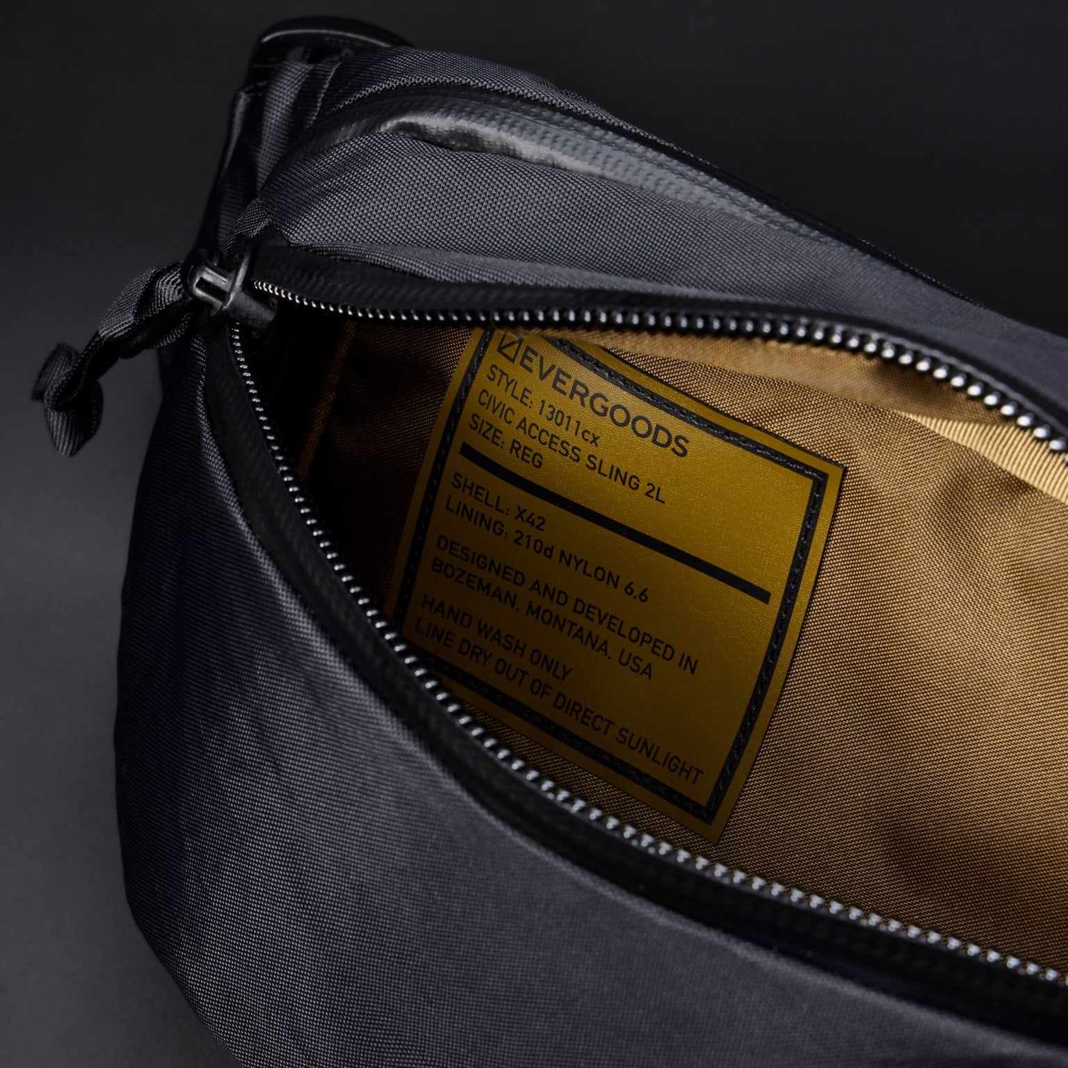 CIVIC Access Sling 2L in X-Pac Black and Coyote Brown - internal lining