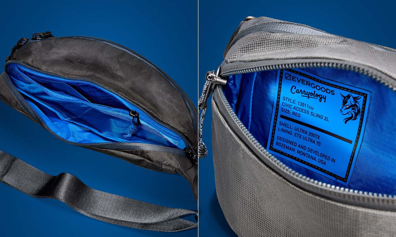 CIVIC Access Sling 2L - Kludde Edition in Gravel Gray - blue flame internal lining