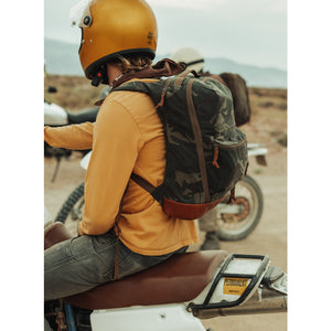 CIVIC Bookbag 22L - Carryology - Waxed Canvas - Camo in use