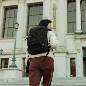 CIVIC Bookbag 22L CB22 in Solution Dyed Black - walking into library