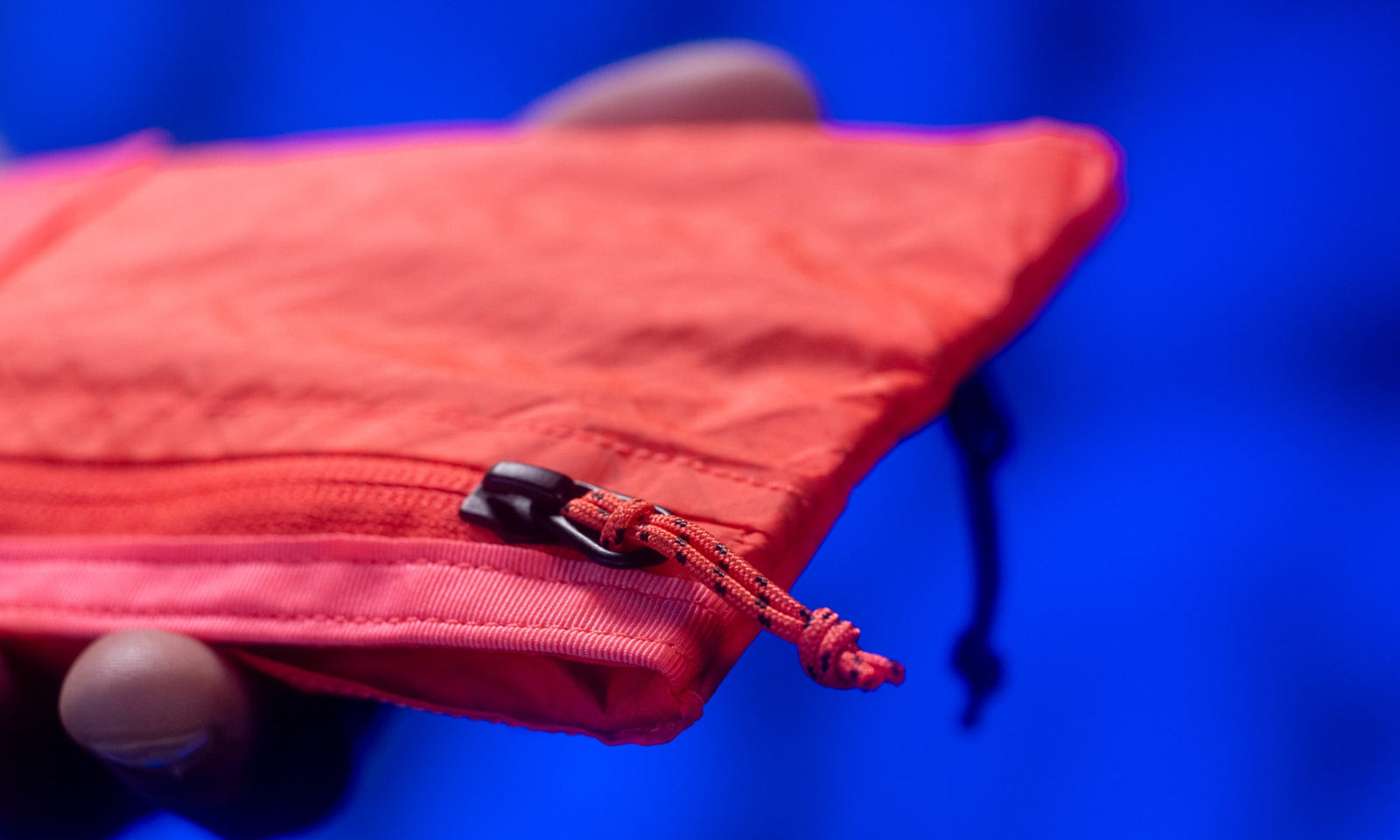 CIVIC Flat Pouch in Electric Coral - polycord zipper pulls with tracer yarn of ultra fiber