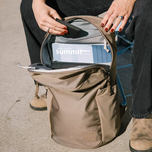 CIVIC Half Zip 22L in Fossil Brown - internal security pocket opaque - putting wallet inside