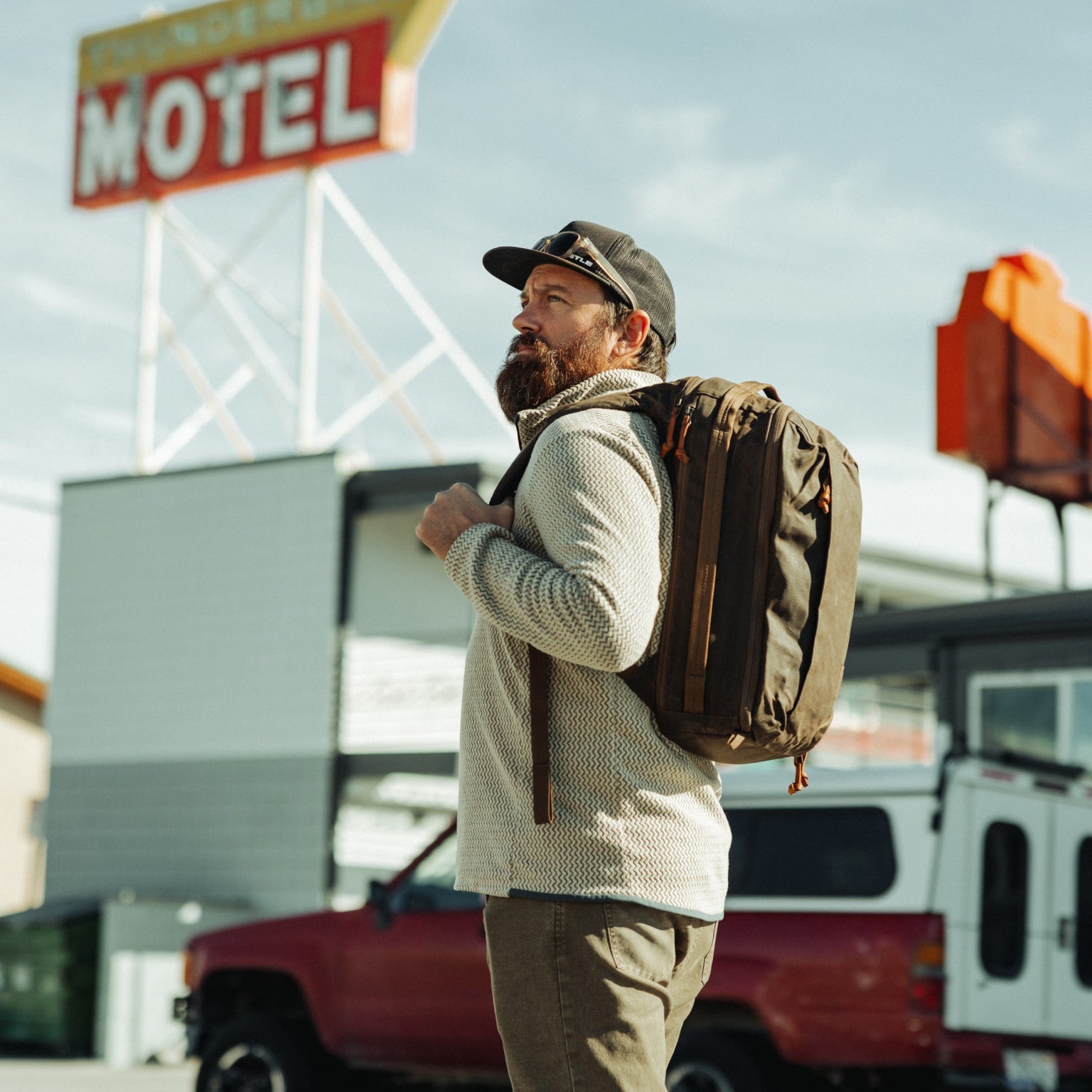 CIVIC Panel Loader 24L Waxed Canvas Man walking road trip [13001cc-WTN]