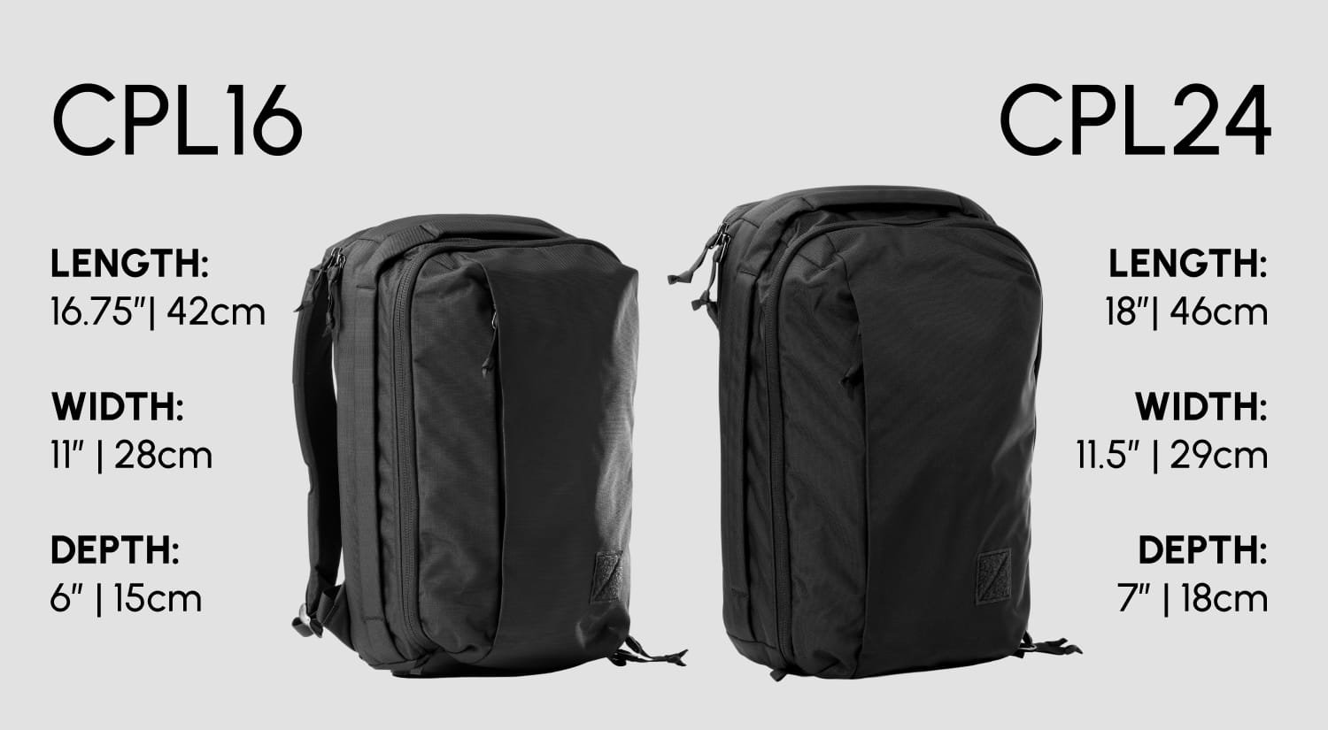 CIVIC Panel Loader Black 16L vs 24L size comparison