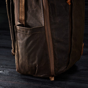 CIVIC Travel Bag 26L - CTB26 - Carryology - Griffin - Waxed Canvas - Tan - Water Bottle Pockets