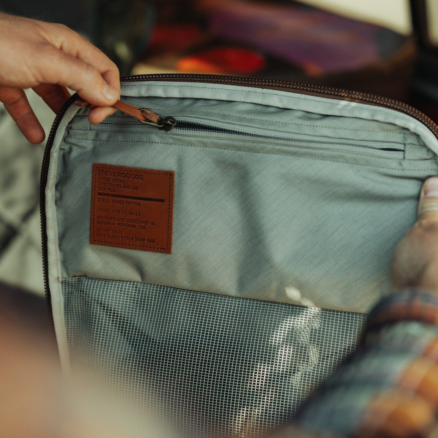 CIVIC Travel Bag 26L in Waxed Canvas - Waxed Tan - internal opaque pocket [13012cc-WTN]