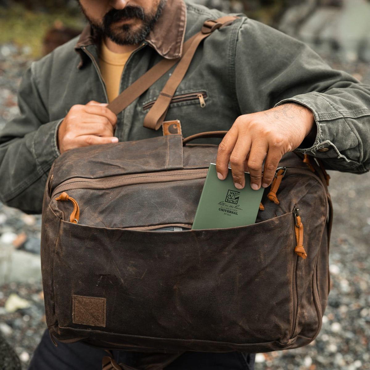 CIVIC Travel Bag 26L in Waxed Tan Canvas - Front Pocket [13012cc-WTN]