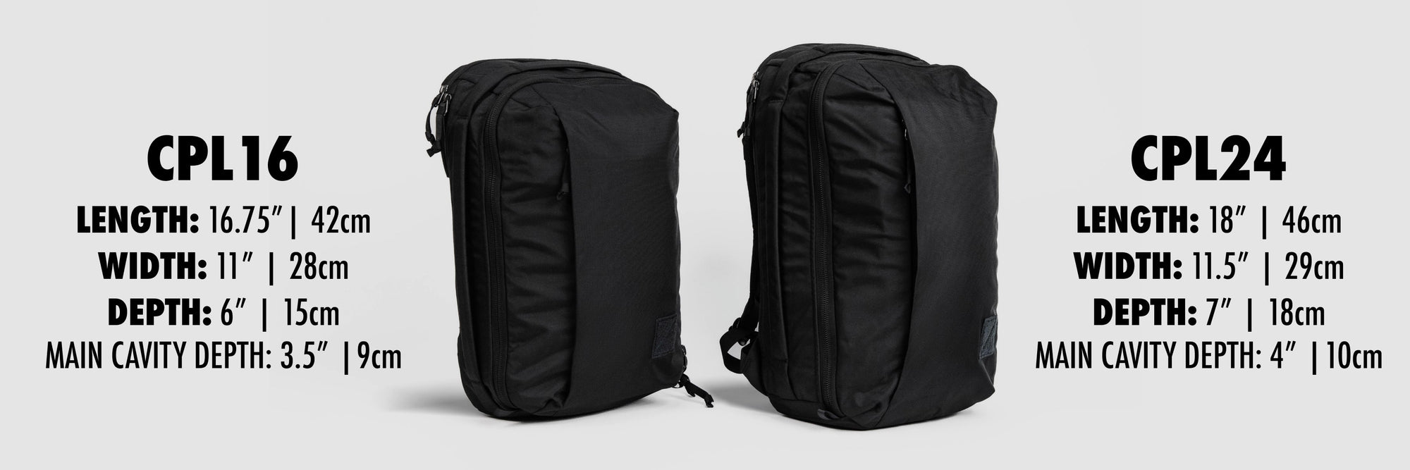 CPL16 vs CPL24 - dimensions of each backpack