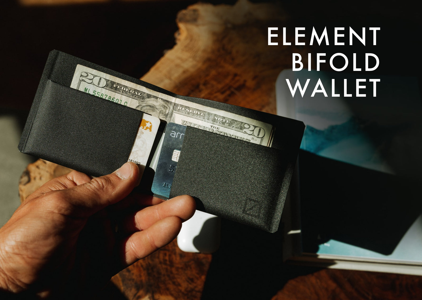 element bifold wallet in solution dyed black