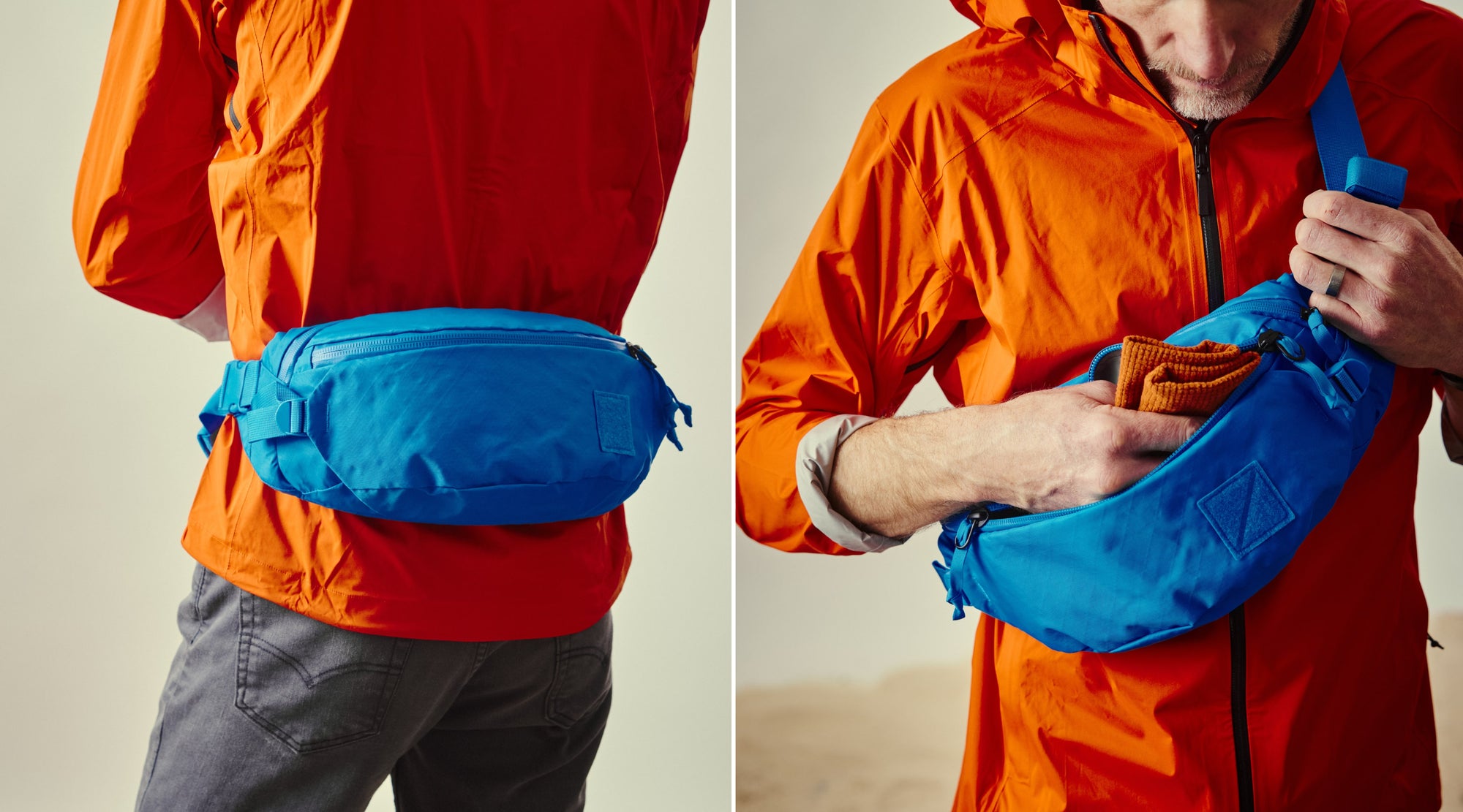 MOUNTAIN HIP PACK 3.5L in Ecopak Bright Blue - shown on hip and and as a sling