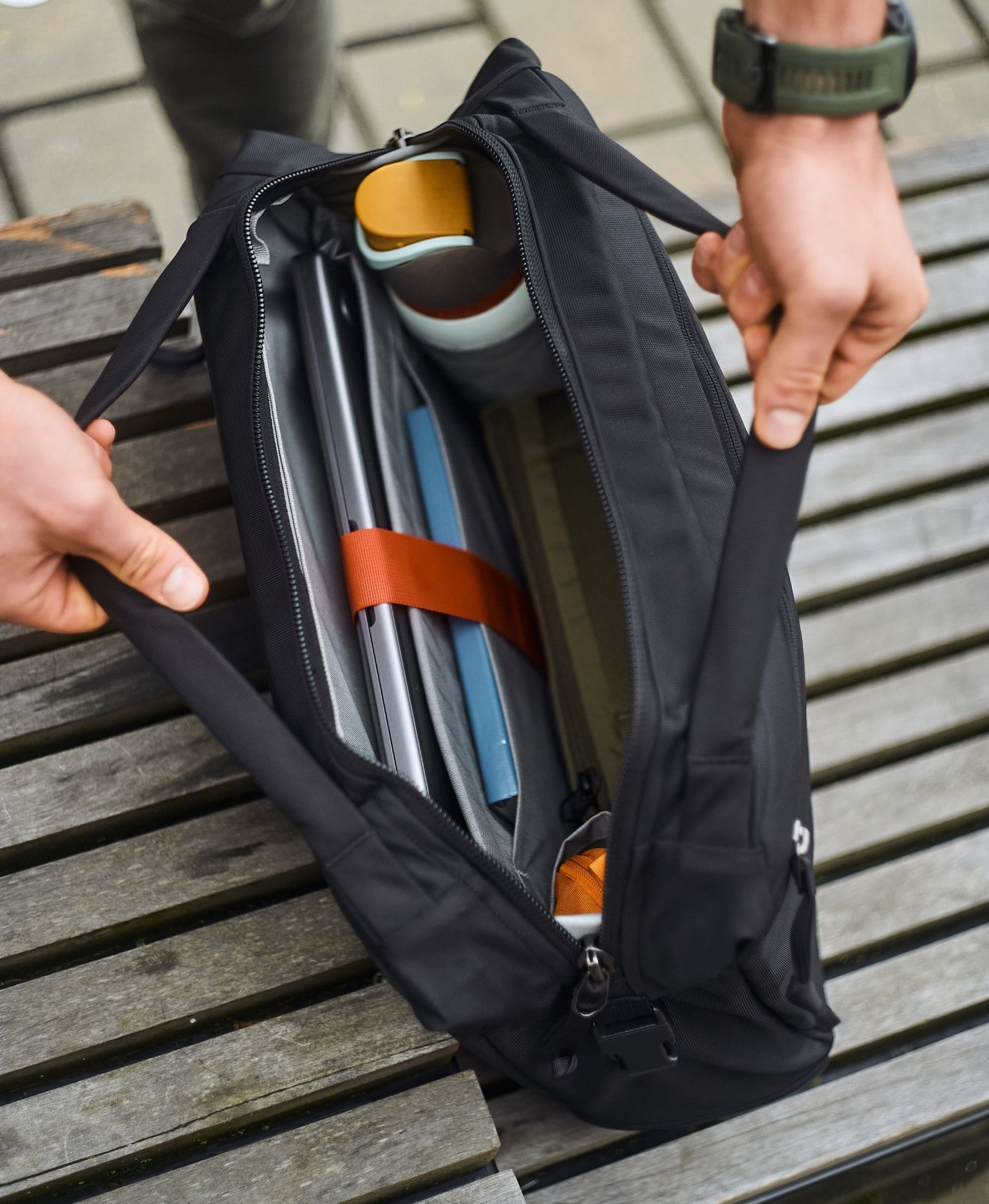 Transit Briefcase 20L - Solution Dyed Black - curved handles with wide open access