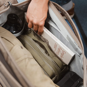 Transit Duffel 25L in Fossil Brown - packed pockets [13023d-FBN]