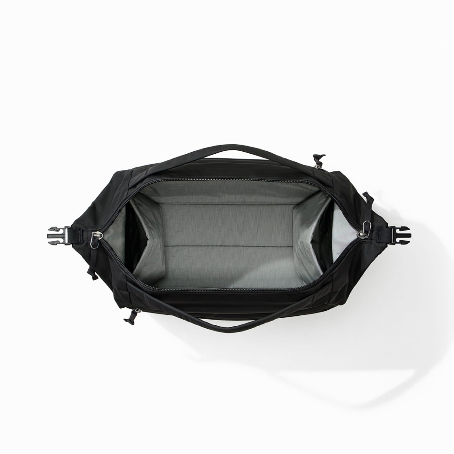 Transit Duffel 25L in Solution Dyed Black - wide opening unpacked [13023d-SBK]