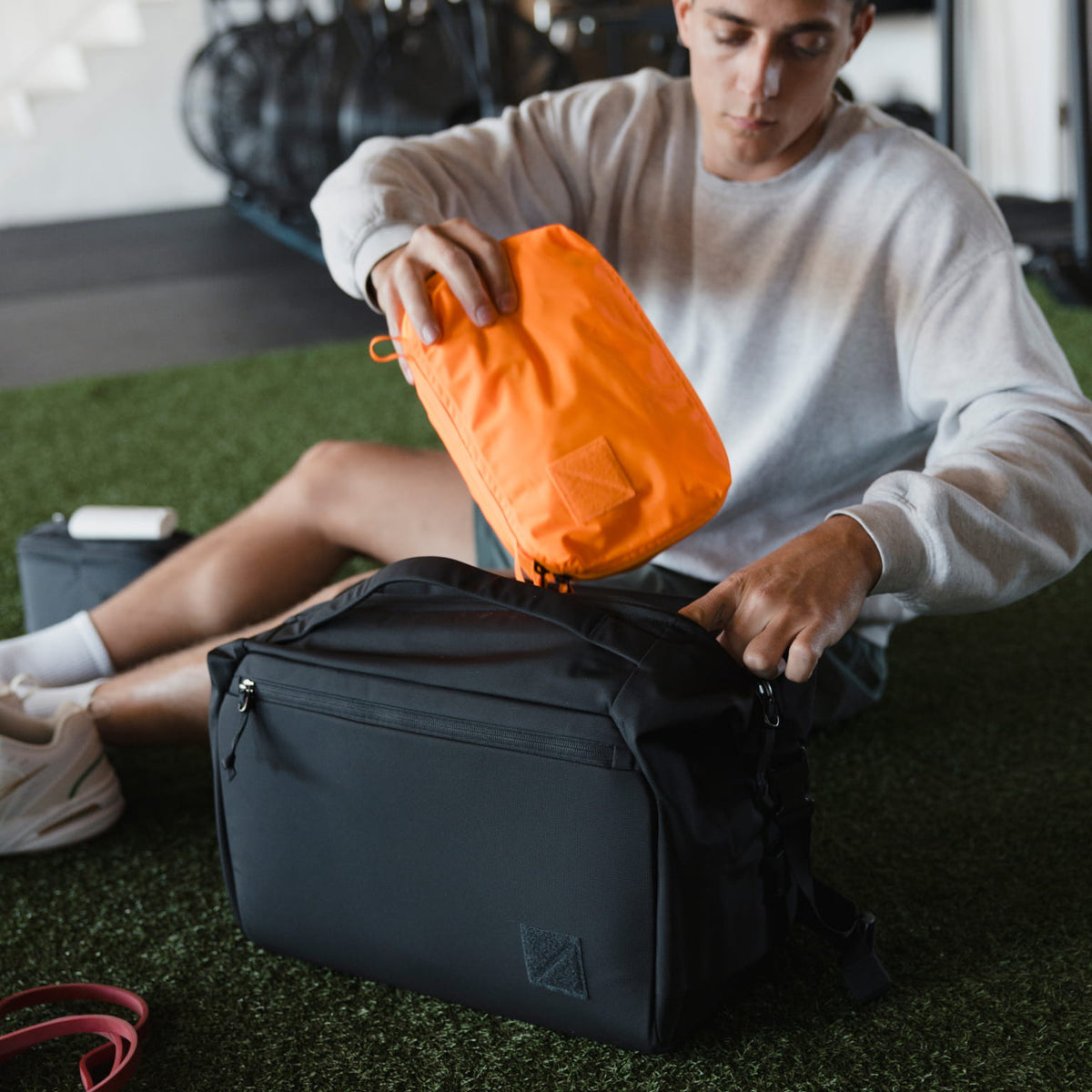 Transit Duffel 25L in Solution Dyed Black - as a gym duffel