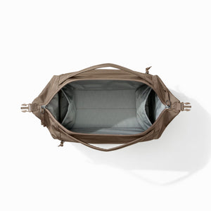 Transit Duffel 25L in Fossil Brown - wide open and unpacked top view