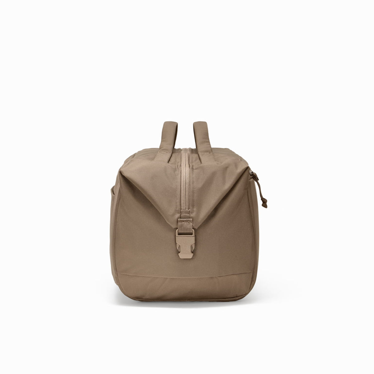 Transit Duffel 25L in Fossil Brown - side view buckle and end handle