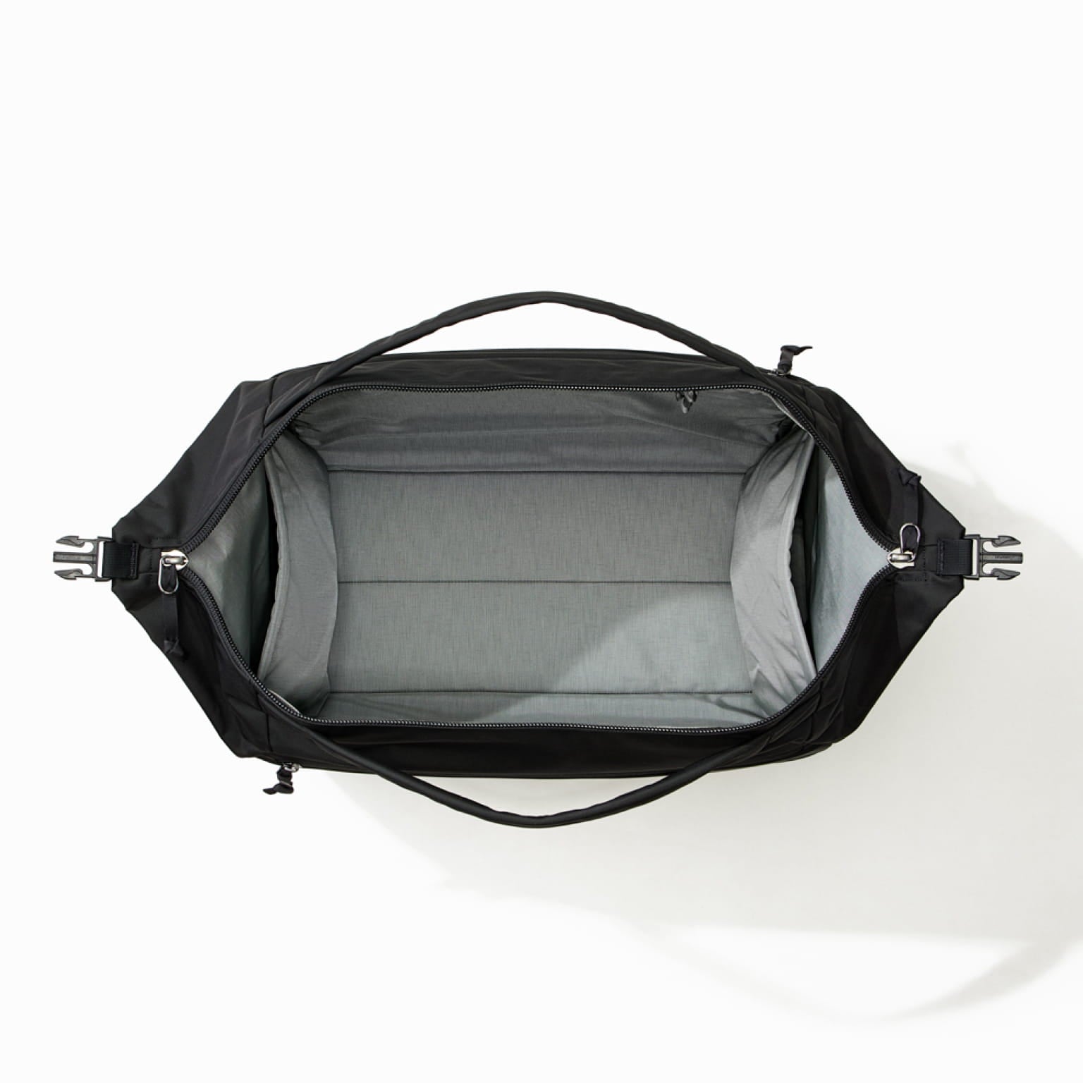 Transit Duffel 35L in Solution Dyed Black - unpacked aerial view [13014d-SBK]