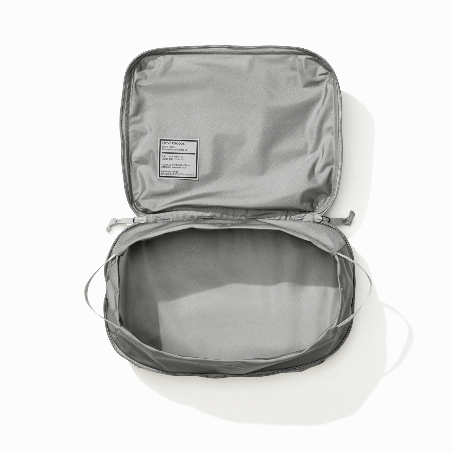 Transit Packing Cube 10L in Standard Gray - wide open and empty [13021a-STG]