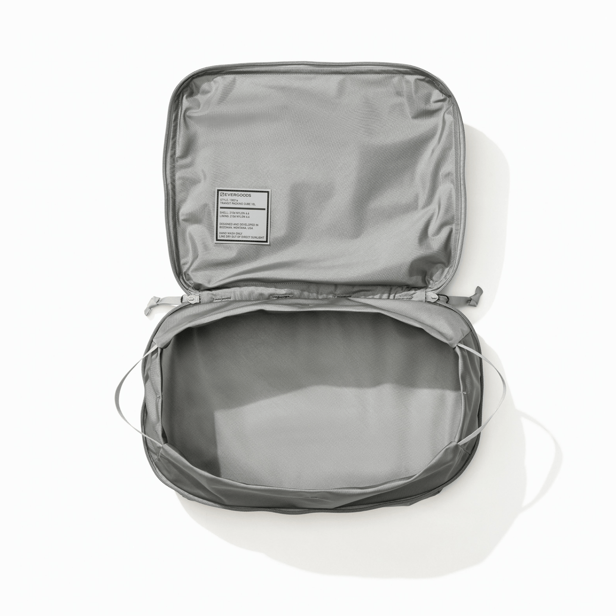 Transit Packing Cube 10L in Standard Gray - wide open and empty