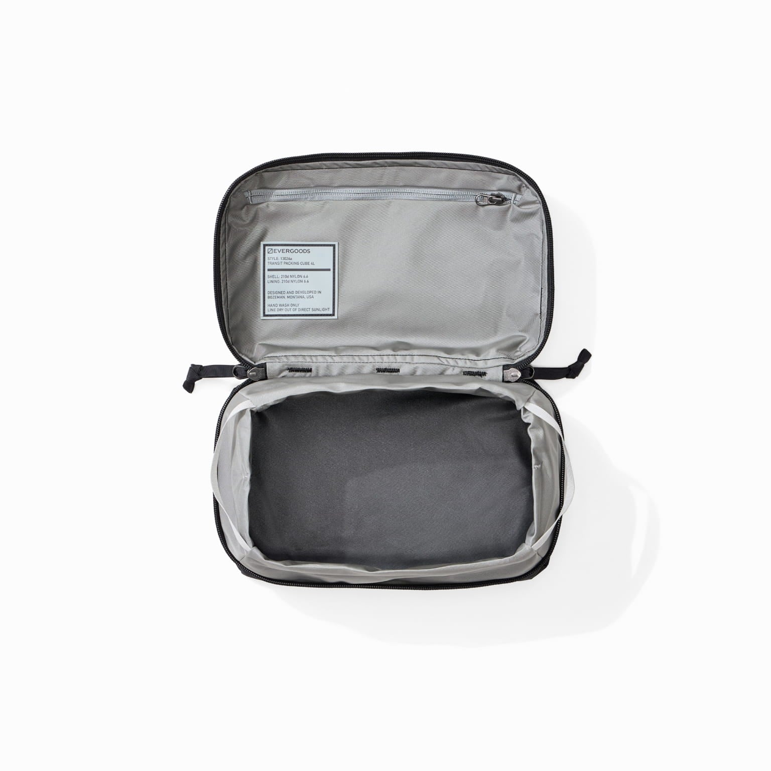 Transit Packing Cube 4L in Black - open and unpacked [13026a-BLK]