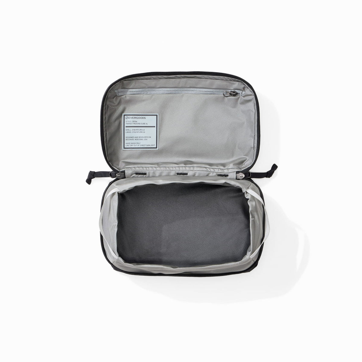 Transit Packing Cube 4L in Black - open and unpacked