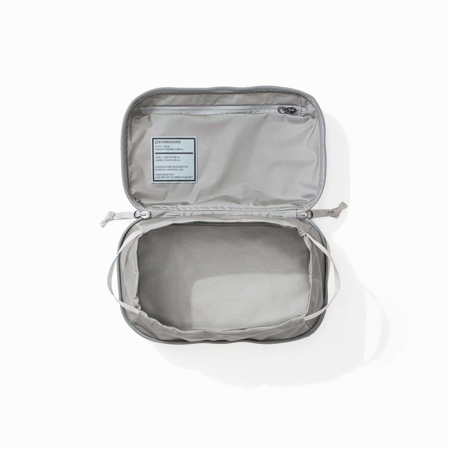 Transit Packing Cube 4L in Standard Gray - open and unpacked [13026a-STG]