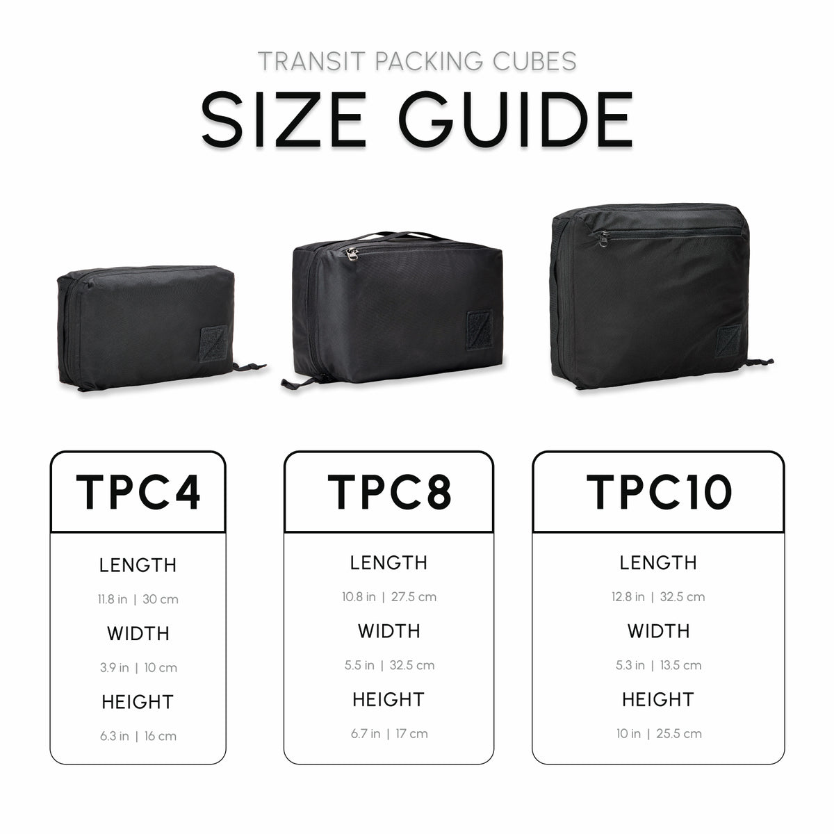 size guide packing cube