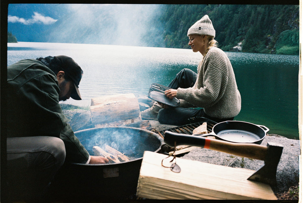 Alaska Wild Blueberries Waxed Canvas Fire by Lake
