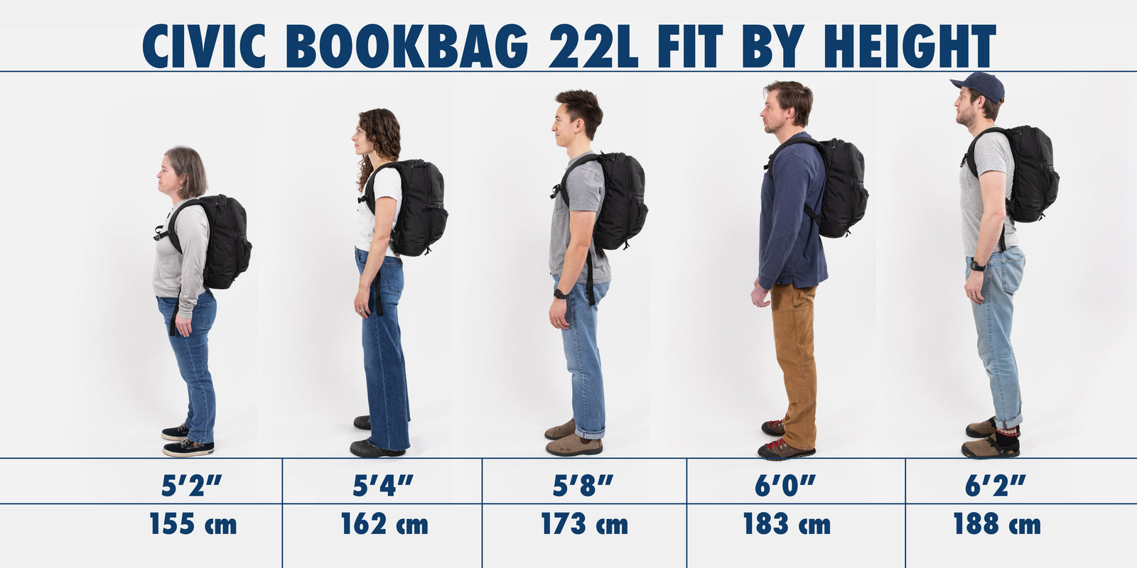 CIVIC Bookbag 22L CB22 in Solution Dyed Black - Fit by height